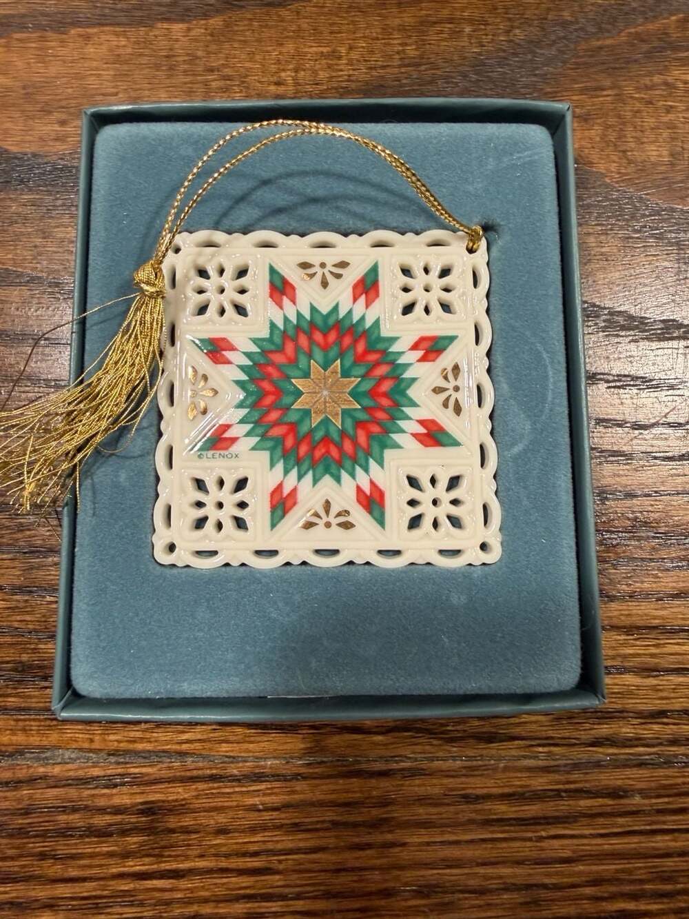 Lenox Celebration of American Quilts Lone Star Tile Christmas Ornament